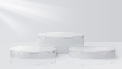 White podium stand template luxury background for products advertising and commercial light pastel decorated with gold lines, 3D rendering.