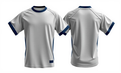 plain white sports jersey mockup featuring blue accents, ideal for team branding or design presentations. Perfect for showcasing custom designs or logos