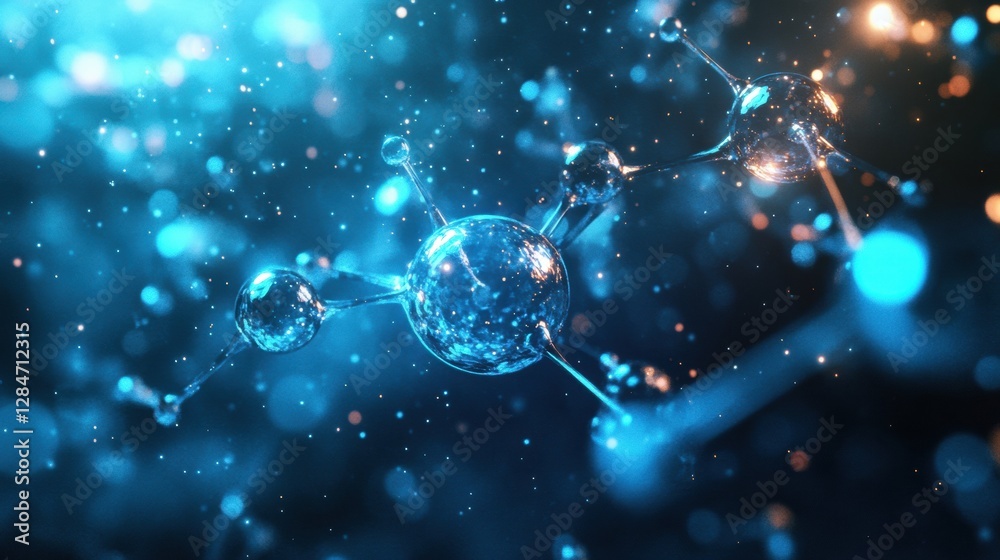 Fototapete exploring the dynamic motion of gas molecules with glowing atomic structures in a vibrant scientific