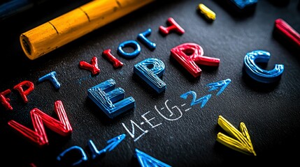 Colorful Letters Spelling Out "Web PR" on a Blackboard