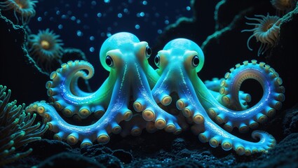 Two Brightly Colored Octopuses Engage