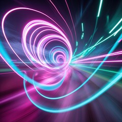 Obraz premium Bright neon light trails twist and swirl in a dynamic display, illuminating the dark surroundings of a modern city during nighttime, showcasing a vibrant atmosphere