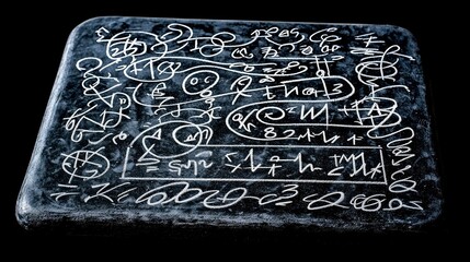 Abstract Mathematical Scribbles on Dark Stone Surface