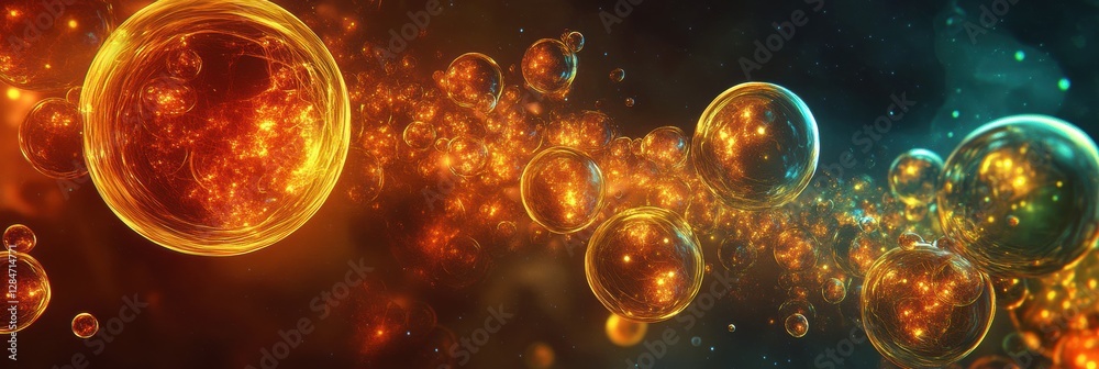Fototapete Gas molecules in motion showcase glowing atomic structures and vibrant energy dynamics. Generative AI