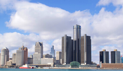 January 29, 2025 Detroit, Michigan, Downtown Skyline from Windsor, Ontario, Canada, taken January 29, 2025, Includes newest build, The Hudson Building.