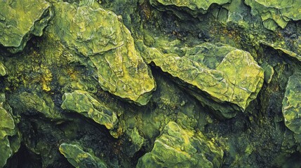 Green rock formations close-up, natural texture