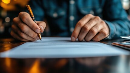 Man signing documents in cafe