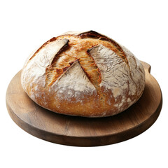 A Fresh Loaf of Sourdough Bread on a Cutting Board Isolated on Transparent Background