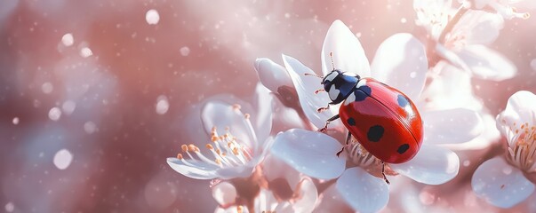 Ladybug resting on blossom in dreamy spring scene