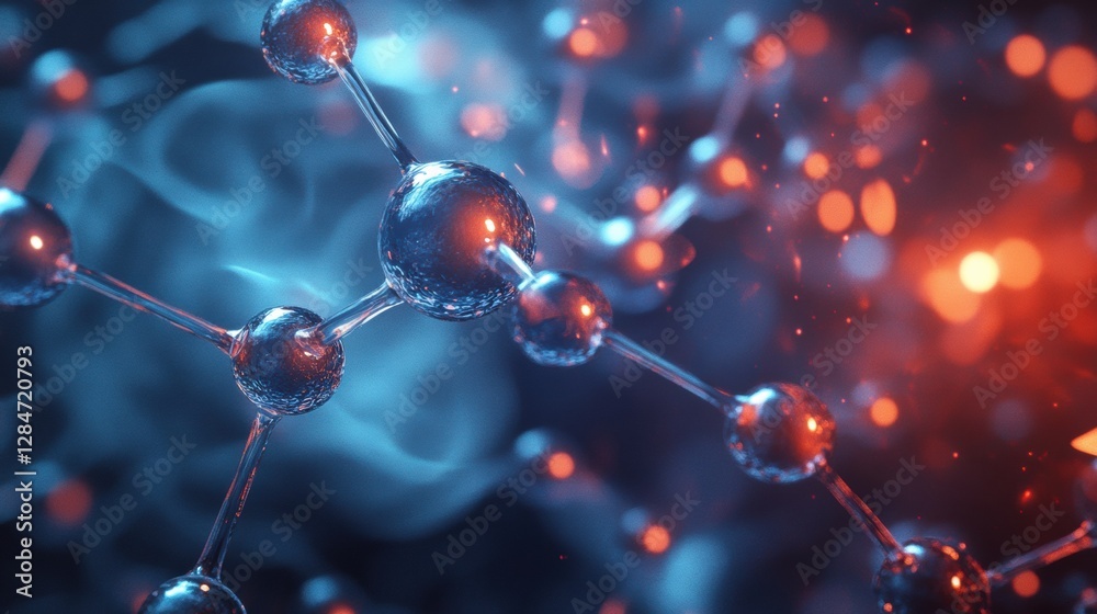 Leinwandbilder visualization of gas molecules in motion within glowing atomic structures during high energy interac
