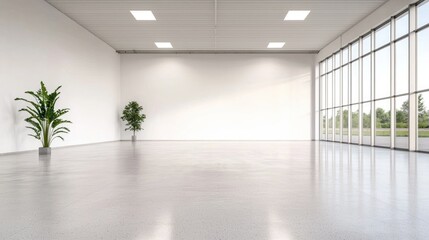 Obraz premium Empty modern industrial space with large windows. Possible use Commercial real estate advertisement