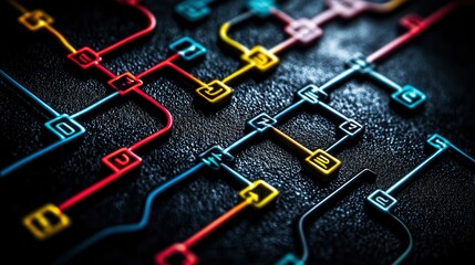 Abstract Network Connection Colorful Lines and Nodes on Dark Background