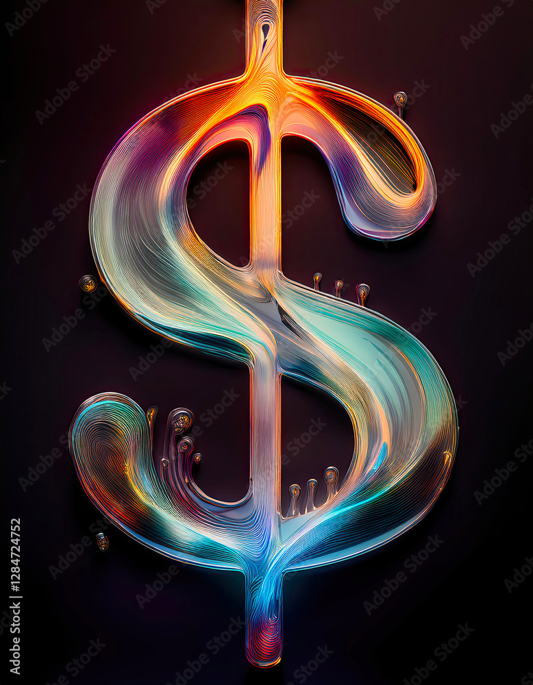 Poster Flowing Lines Create a Vibrant Dollar Symbol Representing Wealth and Creativity in Abstract Form