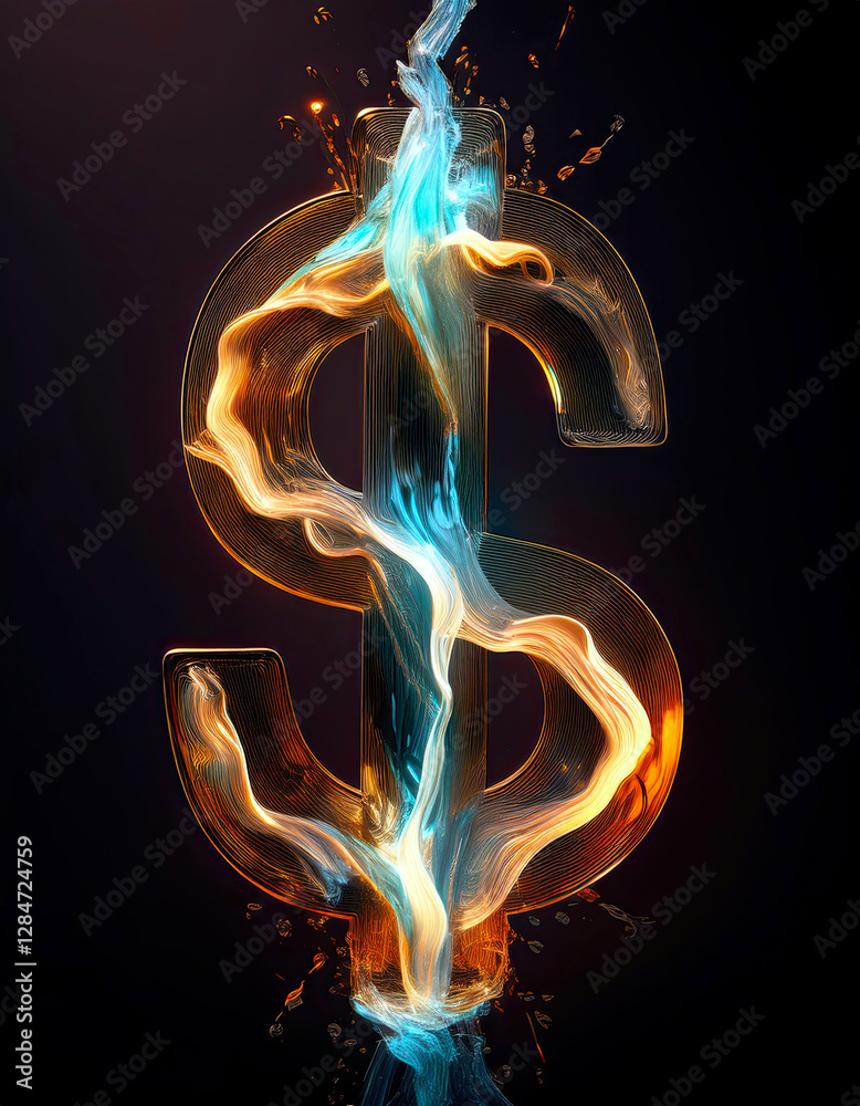 Poster Flowing Lines Create an Abstract Representation of a Dollar Symbol in Vibrant Colors