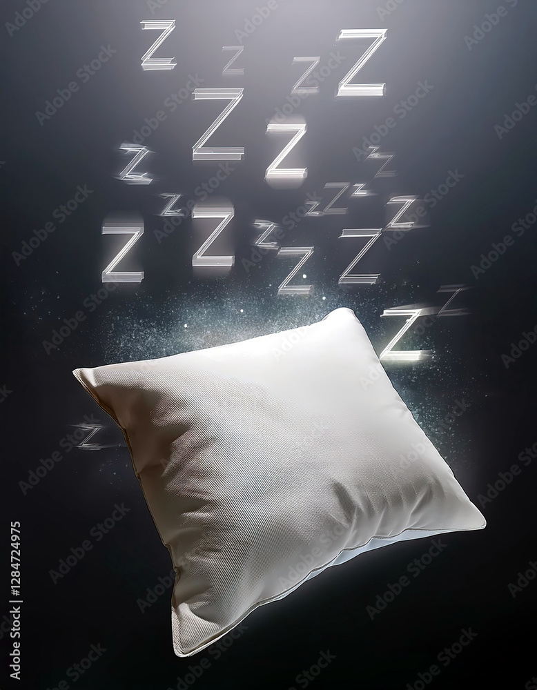 Poster Dreamy Abstract Pillow With Floating Zs, Evoking Tranquility in a Serene Setting