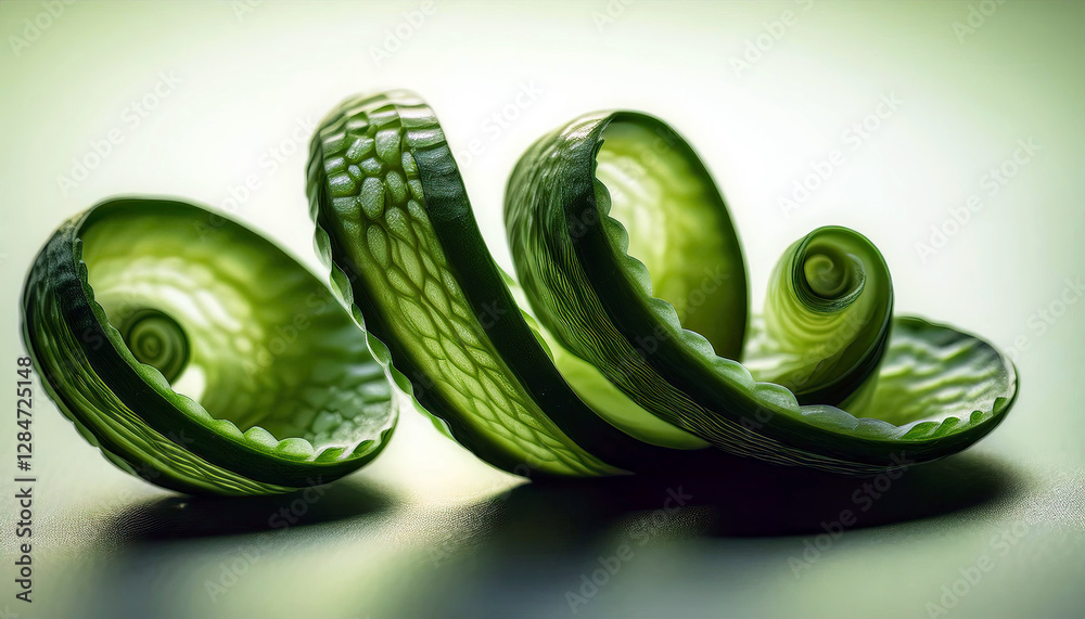 Poster elegant dance of cucumber peels forming a mesmerizing spiral in soft light