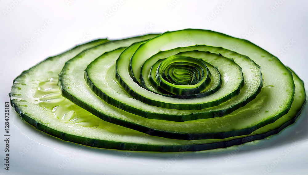 Poster swirling elegance of cucumber peels crafted into an abstract spiral design