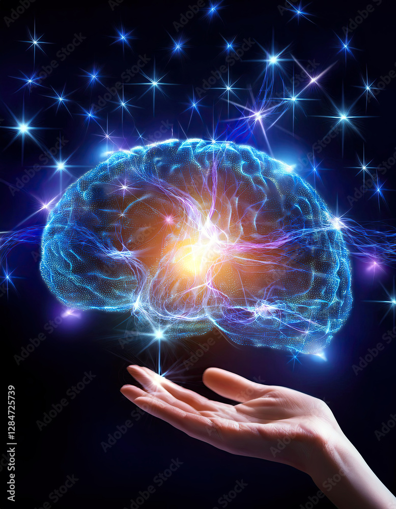 Fototapete mind waves transform into a constellation of flowing stars in a cosmic display