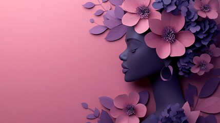Paper cut floral woman with copy space