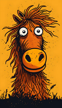 Whimsical and funny farm animal portrait - Horse