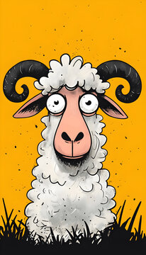 Whimsical and funny farm animals portrait - Sheep