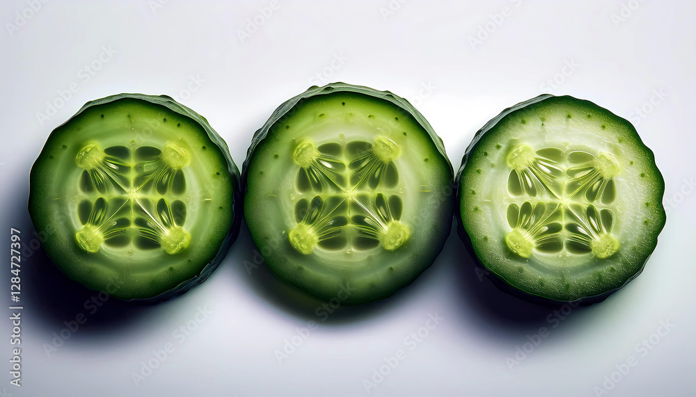 Poster cucumber rounds elegantly arranged to resemble a lucky clover design on a bright surface