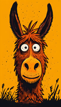 Whimsical and funny farm animal portrait - Donkey