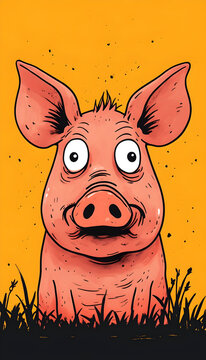 Whimsical and funny farm animal portrait - Pig 