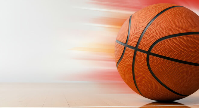 Basketball in motion on court with blurred background representing speed and excitement HD wallpaper
