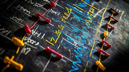 Chalkboard Timeline with Colorful Markers and Data Visualization