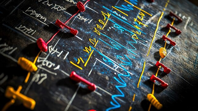 Chalkboard Timeline with Colorful Markers and Data Visualization