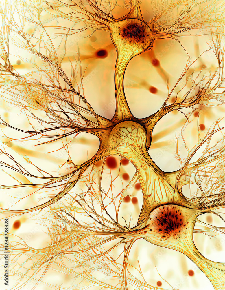 Aufkleber Fascinating Close up View of Neurons Showcasing Intricate Connections and Vibrant Structures