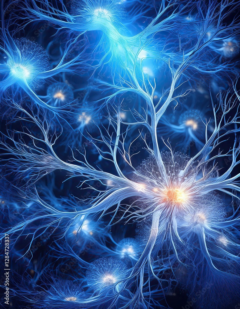 Poster captivating close-up of interconnected neurons illuminating the wonders of the brain