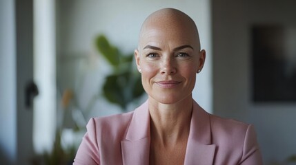 Hair loss in a home office, a person conducting a video call. Featuring professionalism and confidence