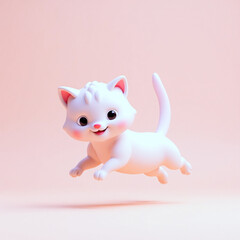 playful white kitten in a mid-air leap