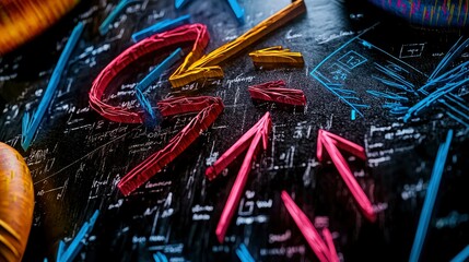 Abstract Colorful Arrows on a Black Background with Data and Equations
