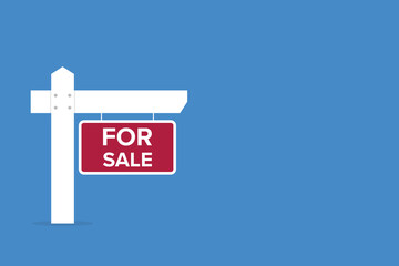 For sale sign. Real estate advertising, house rent, property.	