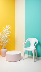 Modern Living Space: Vibrant Colorful Walls with Contemporary Minimalist Decor and Stylish Home Furnishings