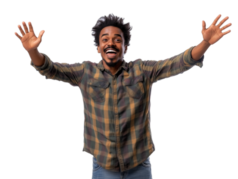 Emotionally excited man waving hands and smiling broadly, isolated on a white background full-length - Powered by Adobe
