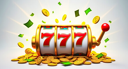golden slot machine with 777 jackpot and cash