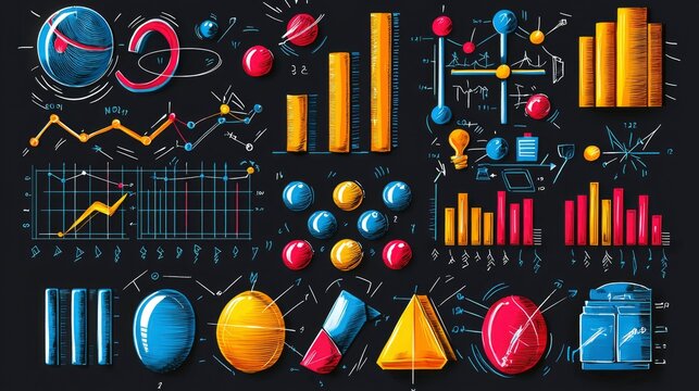 Colorful Hand-Drawn Infographic Elements on Blackboard Background