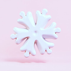 Obraz premium 3d render of a glossy white snowflake on a pink background