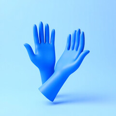 two vibrant blue nitrile gloves displayed dynamically on a light blue background