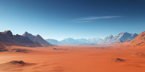 Naklejka premium Red planet landscape showing mountains and blue sky