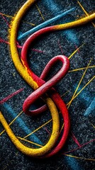 Abstract Intertwined Red and Yellow Ropes on Dark Textured Background