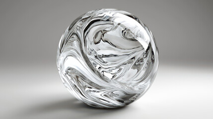 Giant transparent glass sphere filled with swirling ideas and concepts showcases creativity and innovation in a business setting