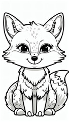 Adorable monochrome cartoon of a fox, perfect for children's coloring pages and educational content with a simple and charming design.