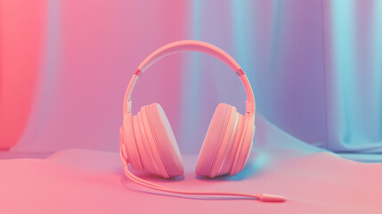  Crystal Clear Sound: Headphones with Microphone on Color Background

