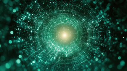 Fototapeta premium Visual representation of a quantum teleportation experiment illustrating a glowing portal of fragmented light and distorted reality