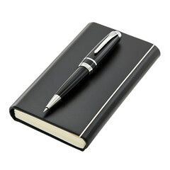 A Black Pen Resting on a Notebook Isolated on Transparent Background